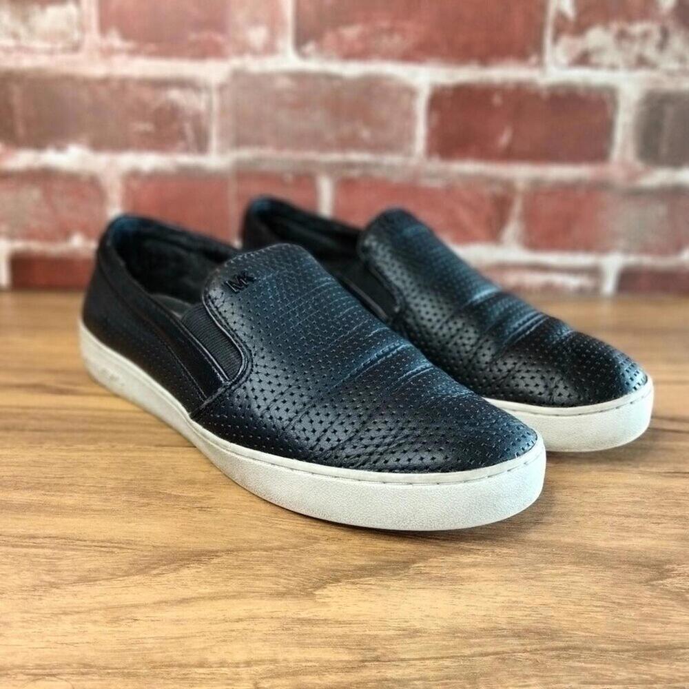 Michael Kors Slip Ons Womens Size 8.5 Black Leather MK Slip On Loafers